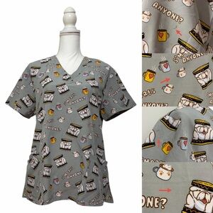 GT Performance Gray S'mores Dog Graphic Nursing Medical Scrub Top Women’s Large